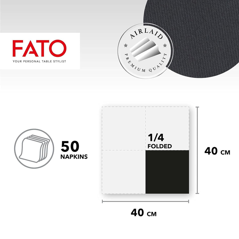 Fato - Serviettes en papier sec, Airlaid, effet tissu, paquet de 50 serviettes, format 40X40 pliées en 4, couleur noir
