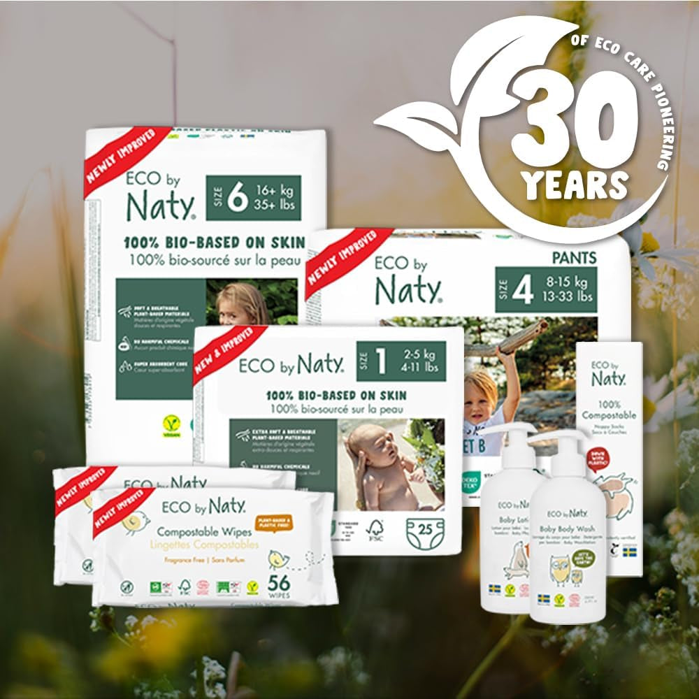 Eco Diapers Eco by Naty Baby Eco Diapers - couches biologiques haut de gamme, respectueuses de l'environnement, fabriquées à partir de matériaux végétaux, idéales pour la peau sensible de bébé (taille 5 - 80 pièces)