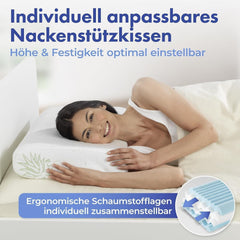 Oreiller de soutien cervical en visco Maximex, Oreiller de soutien respirant avec rembourrage en mousse ergonomique, Oreiller de soutien cervical réglable en hauteur et en hauteur pour un sommeil réparateur, Avec aloe vera Oreillers standards Naty Shop