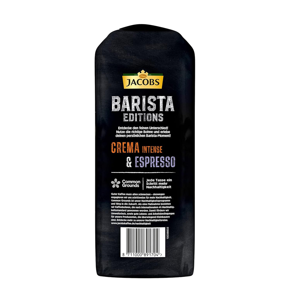 Café en grains Jacobs Barista Crema 1kg – Équilibré, notes d'agrumes, noix, grains Arabica et Robusta, intensité 5/10, idéal pour Caffè Crema (paquet de 2)
