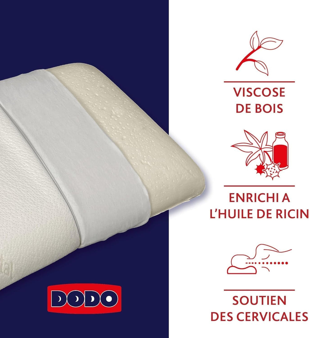 Oreiller, Ergonomique, Végétal, 45 X 70 Cm, Mémoire de Forme, Rectangulaire, Garnissage 100% MDF, Fond Coton, Housse Polyester - Huile de Ricin Naty Shop Oreillers Standard