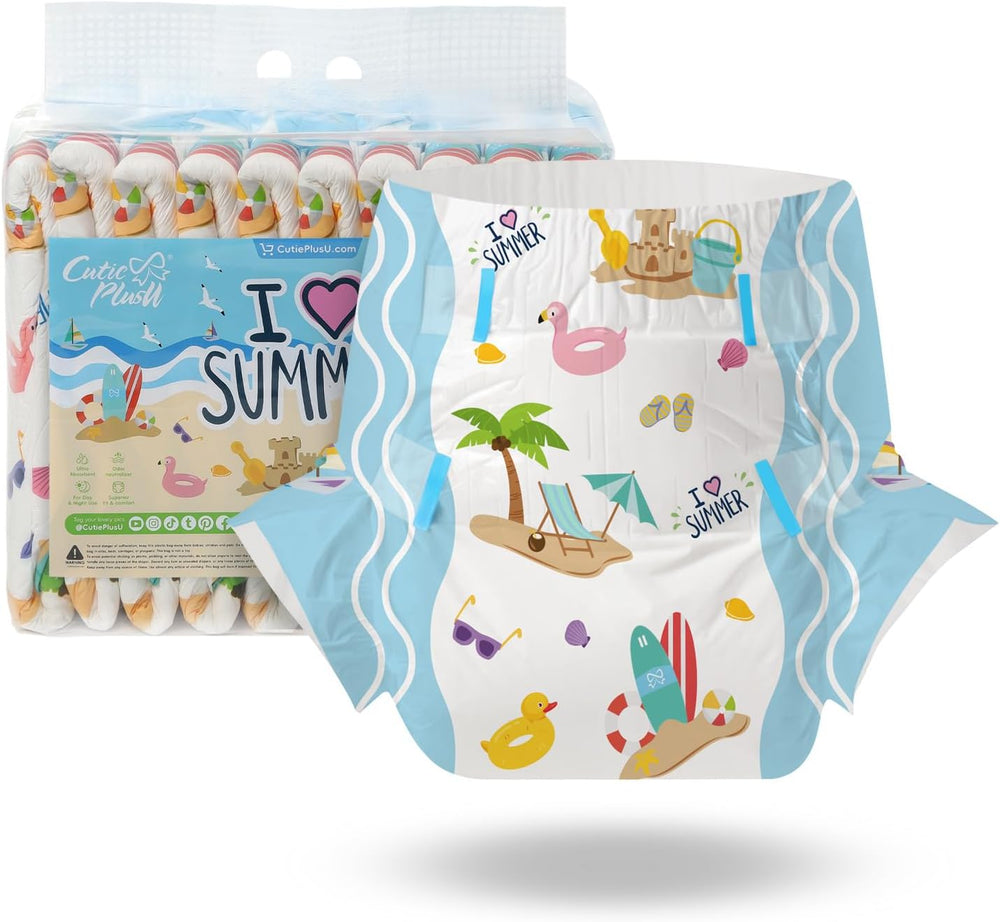 CutiePlusU Couches pour adultes, 10 pièces, culottes jetables pour incontinence avec drap pour femmes et hommes, absorption maximale pendant la nuit – Petite princesse (grande taille 94-119 cm)