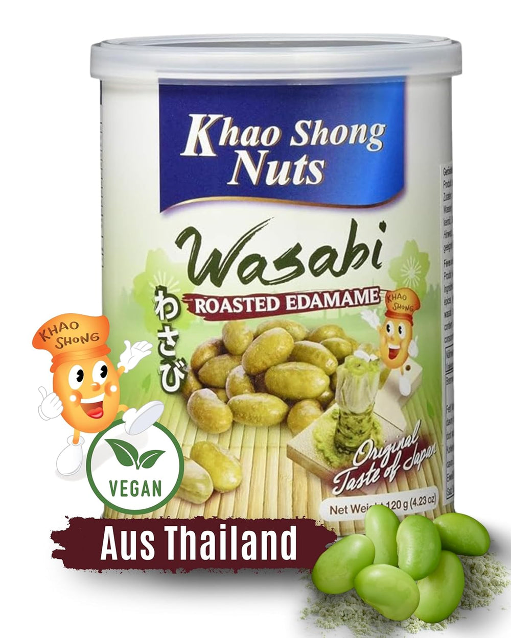 Khao Shong Pois verts frits au wasabi, pois croustillants dans une pâte épicée, une alternative faible en gras aux noix, moyennement épicé, 1 boîte de 140 g | 140 g (1 paquet)