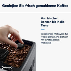 De'Longhi Dinamica Plus ECAM 370.70.B Machine à expresso entièrement automatique avec système de lait LatteCrema, cappuccino et expresso, écran tactile couleur TFT 3,5 pouces et contrôle par application, fonction café, noir