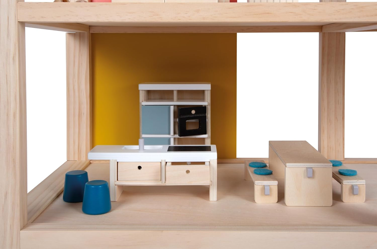 Maison de poupée en bois de couleur naturelle Small Foot - 3 étages avec toit-terrasse et ensemble de meubles de 51 pièces encourage le jeu créatif, convient aux enfants de 3 ans et plus 12541 Naty Shop Maisons de poupées