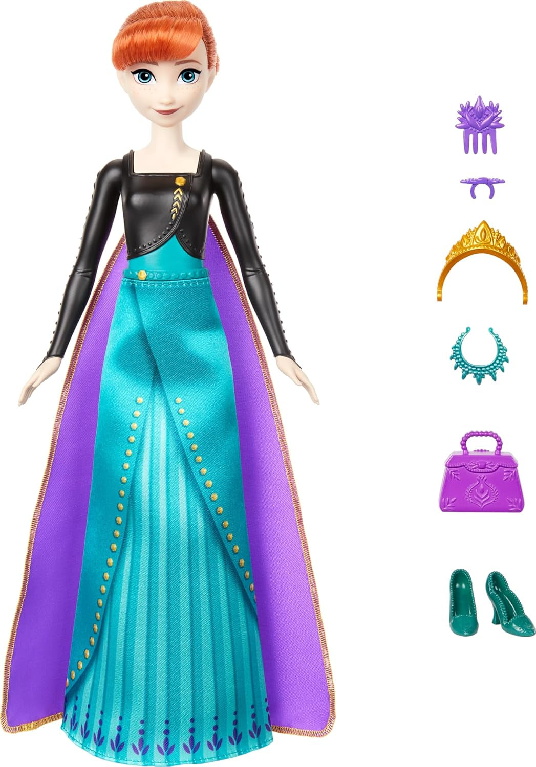 Mattel Disney The Ice Queen Anna Fashion Doll Set, Spin & Reveal avec 11 surprises, dont 5 accessoires, 5 autocollants et une scène de jeu, inspirée du film Disney, HXD27 Naty Shop Dolls