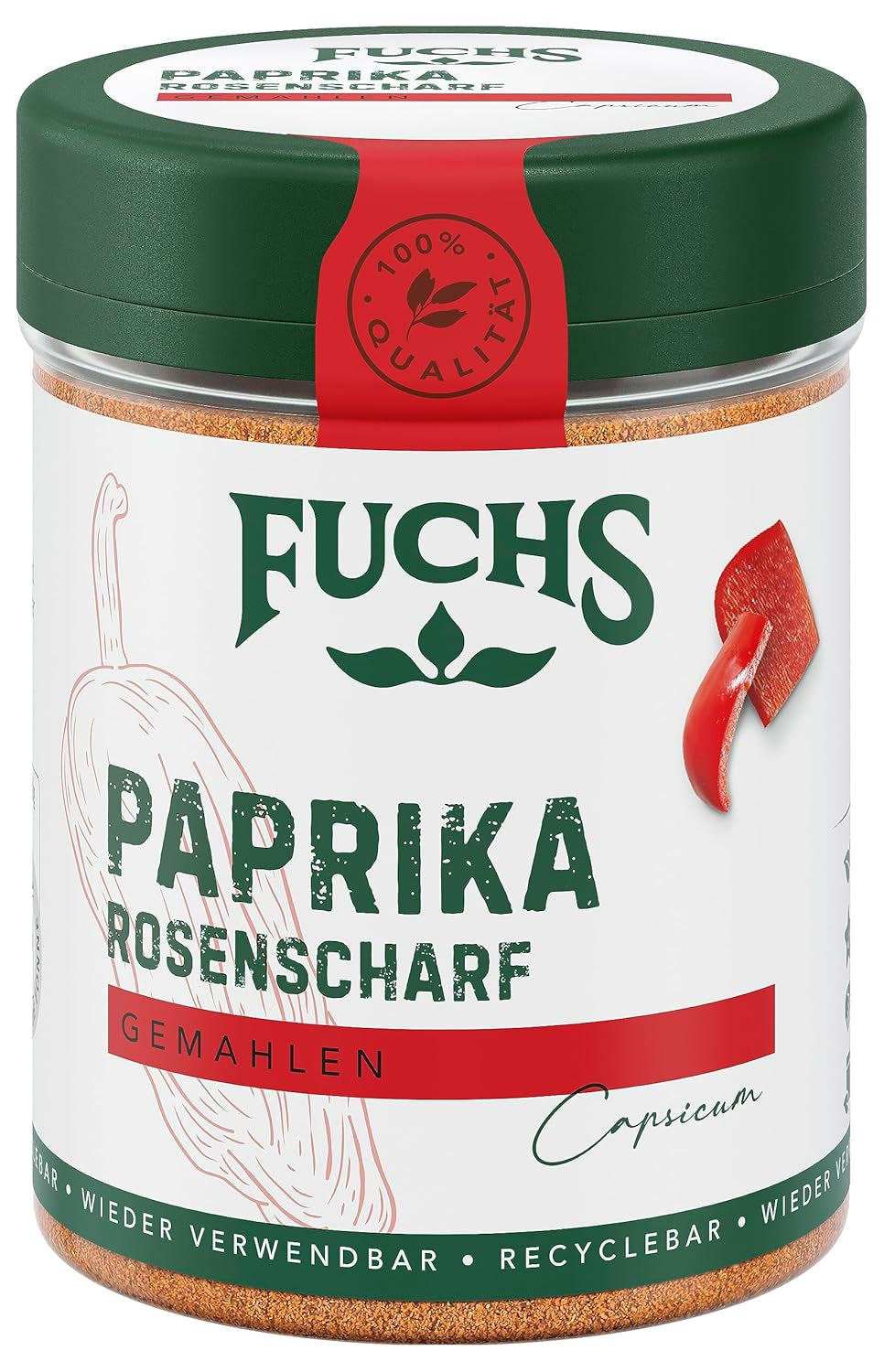 Fuchs Gewürze - Paprika rosenscharf gemahlen - schärfer Gesmack für Gulasch, Eintöpfe oder Gemüsegerichte - ingrédients naturels - 55 g dans une dose variable, recyclable