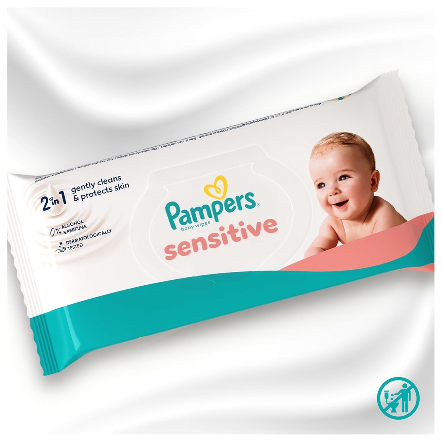 Lingettes humides Pampers Sensitive, 6 paquets de 80 lingettes = 480 lingettes, non parfumées, pour un nettoyage doux et doux