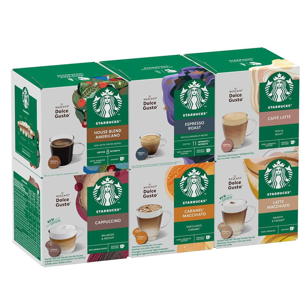 STARBUCKS Probierset, Mixed Cup Variety Pack de Nescafé Dolce Gusto Kaffeekapseln 6 x 12 (72 Kapseln) - Exclusif bei Amazon