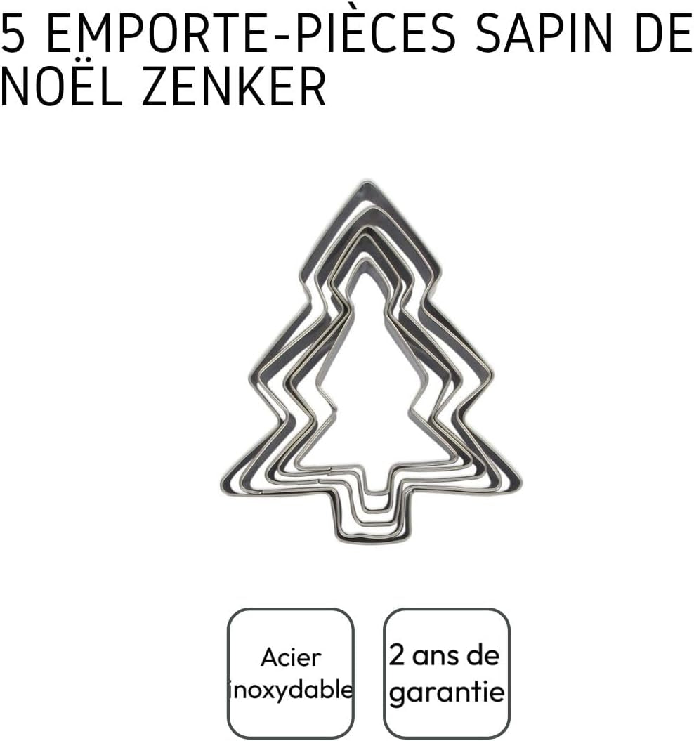 Zenker 44814 Lot de 5 Emporte-pièces Sapin de Noël, Emporte-pièces Sapin de Noël, Emporte-pièce, Acier Inoxydable, Argent, 11 x 9,5 cm