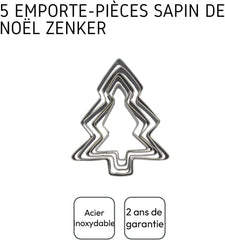 Zenker 44814 Lot de 5 Emporte-pièces Sapin de Noël, Emporte-pièces Sapin de Noël, Emporte-pièce, Acier Inoxydable, Argent, 11 x 9,5 cm
