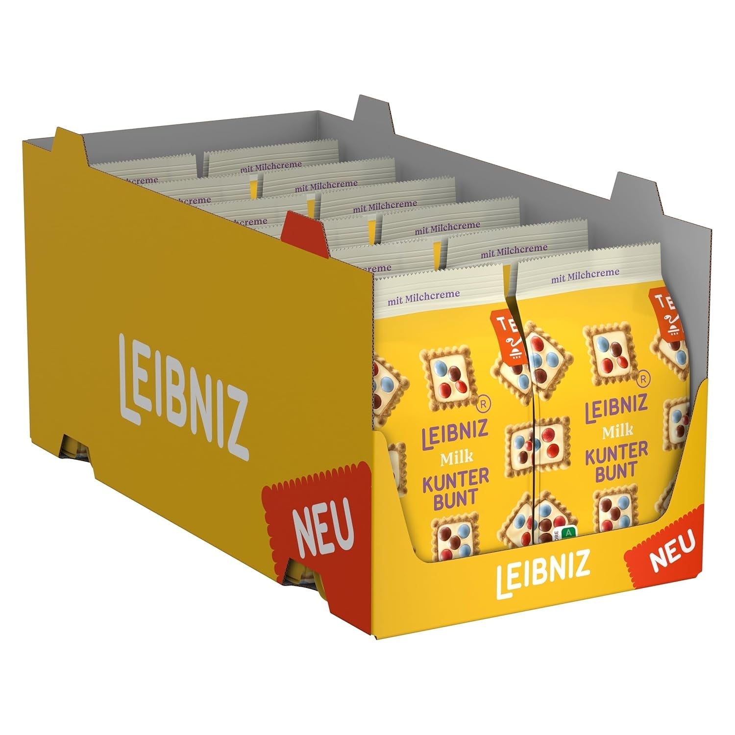 LEIBNIZ Kunterbunt Milk, paquet de 12, Biscuits croquants à la crème de lait et morceaux de chocolat (12 x 125 g)