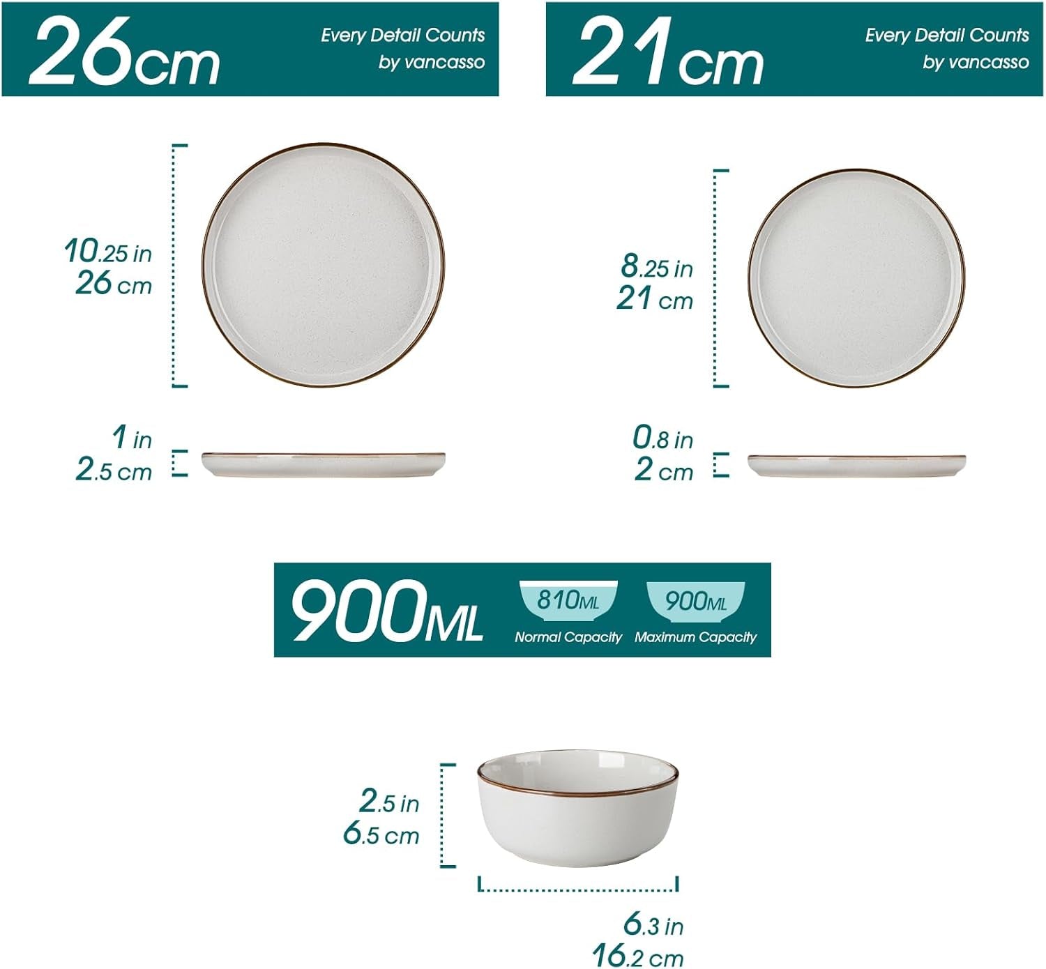 Vancasso LOIRE Service de table en grès pour 6 personnes, service de table 18 pièces pour 6 personnes, gris moderne, comprenant un bol, une assiette à dessert et une assiette plate, passe au micro-ondes et au lave-vaisselle