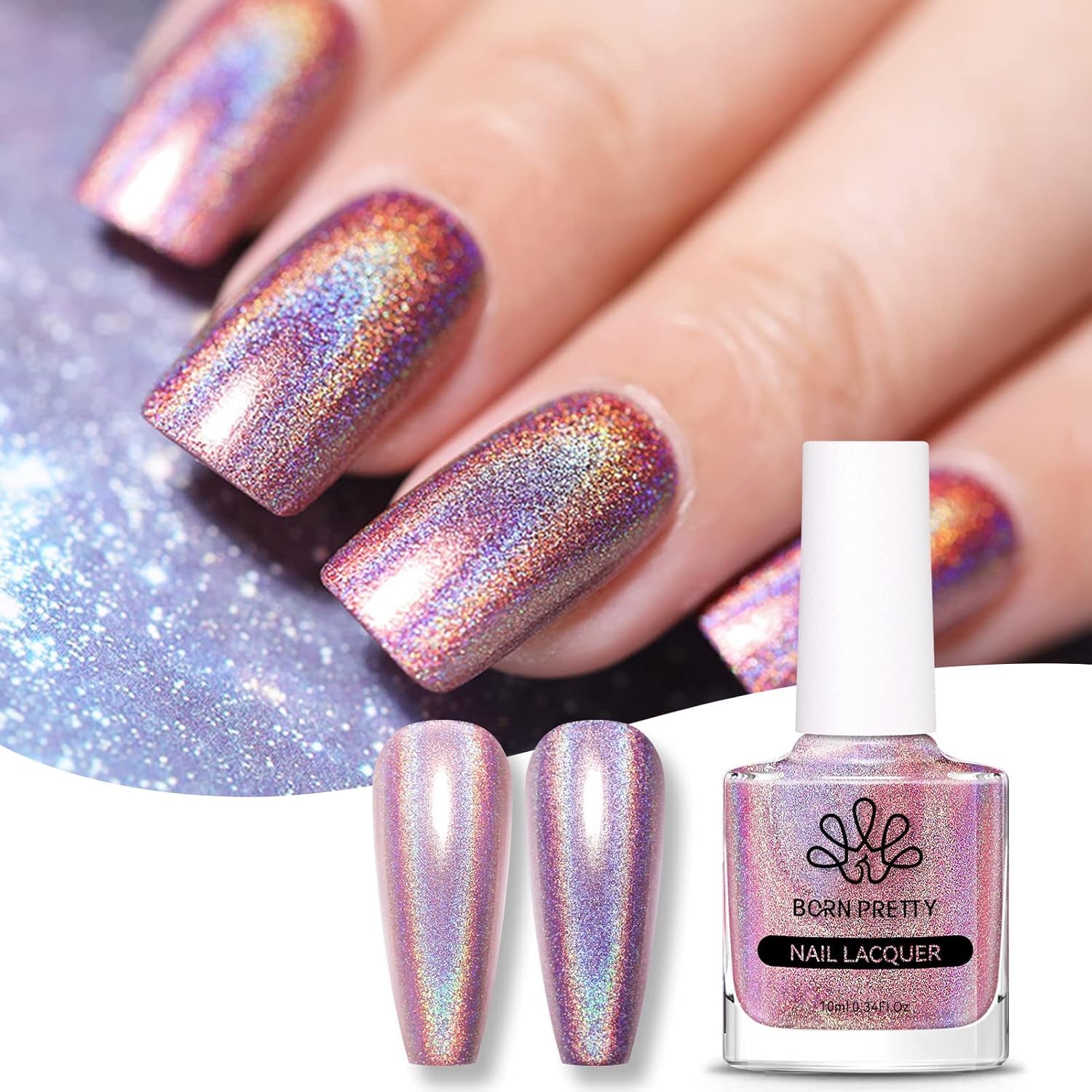 Vernis à ongles à paillettes Born Pretty, vernis à ongles noir brillant à paillettes arc-en-ciel Super Shine