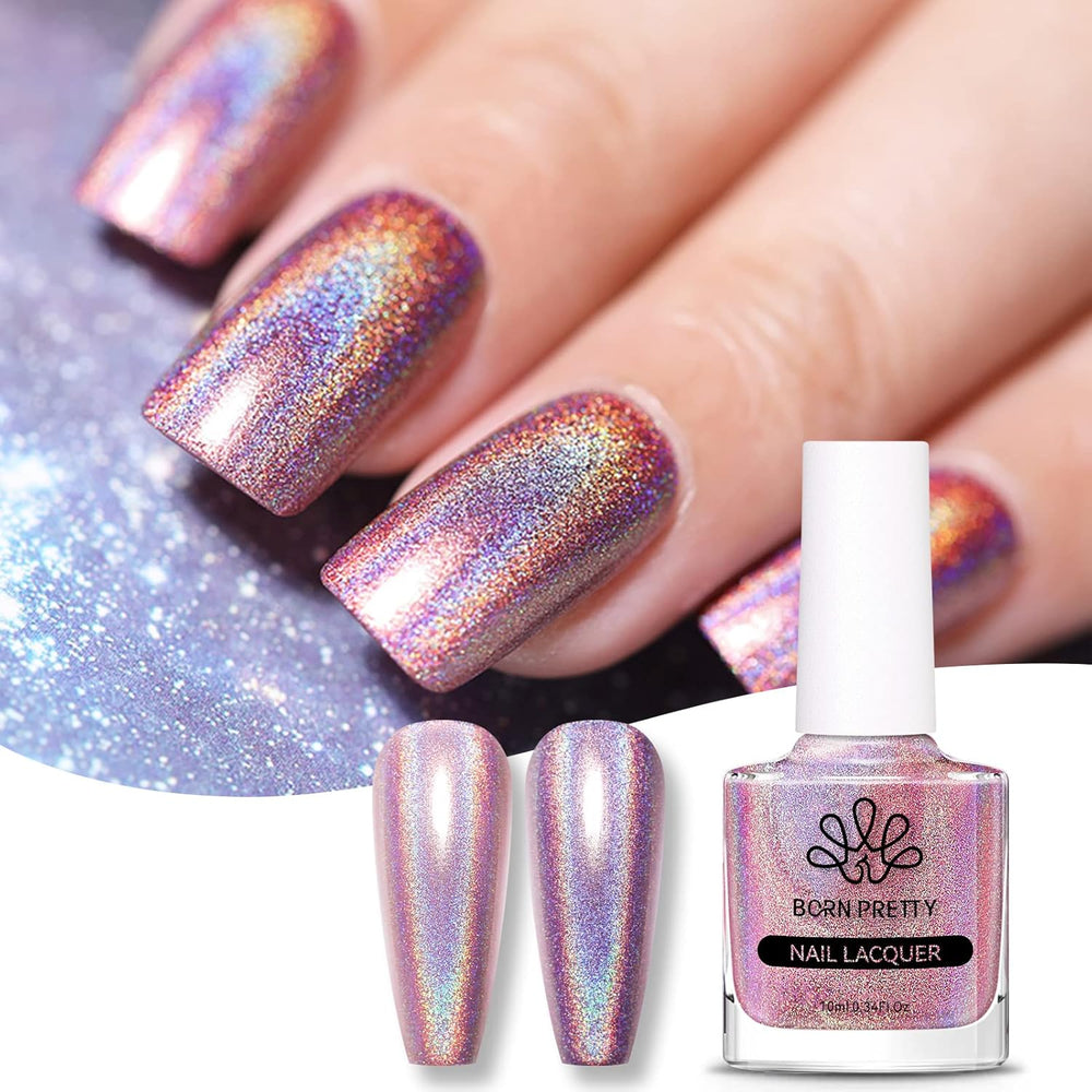 Vernis à ongles à paillettes Born Pretty, vernis à ongles noir brillant à paillettes arc-en-ciel Super Shine