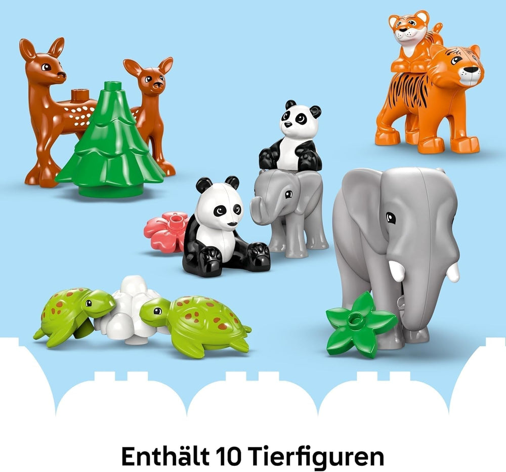 LEGO DUPLO Town Wild Animal Families 3 en 1, jouet éducatif pour tout-petits avec tortues, tigres, éléphants, cerfs, pandas, ensemble pour enfants d'âge préscolaire à partir de 2 ans, jouet de construction avec figurines d'animaux 10446 Jeux de construction Beuche den LEGO-Store
