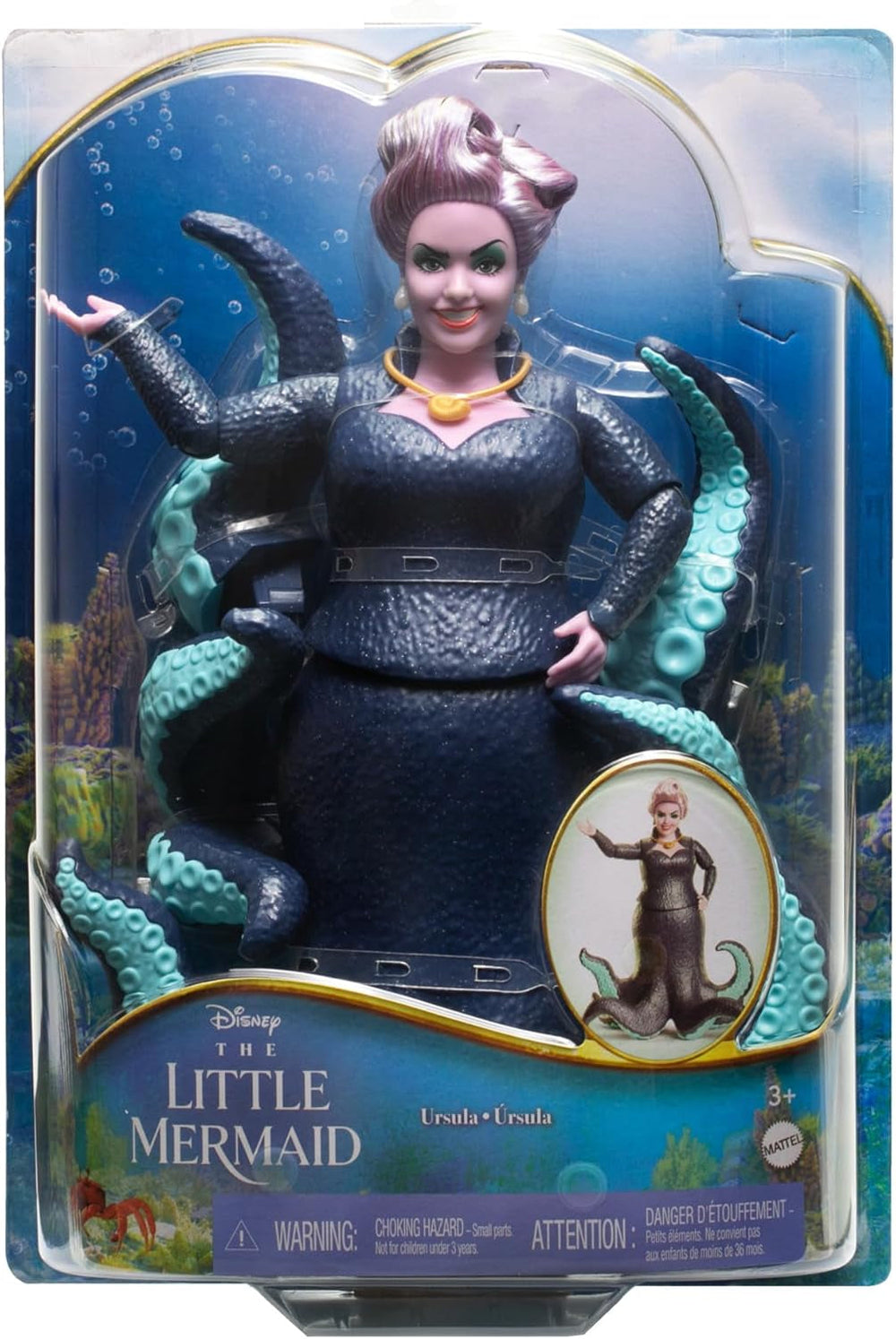 Mattel DISNEY Ariel, Sirène - Ursula avec tentacules, collier amovible et coiffure lavande pour un plaisir de coiffure sans fin, convient aux enfants à partir de 3 ans, HLX12 Naty Shop Dolls