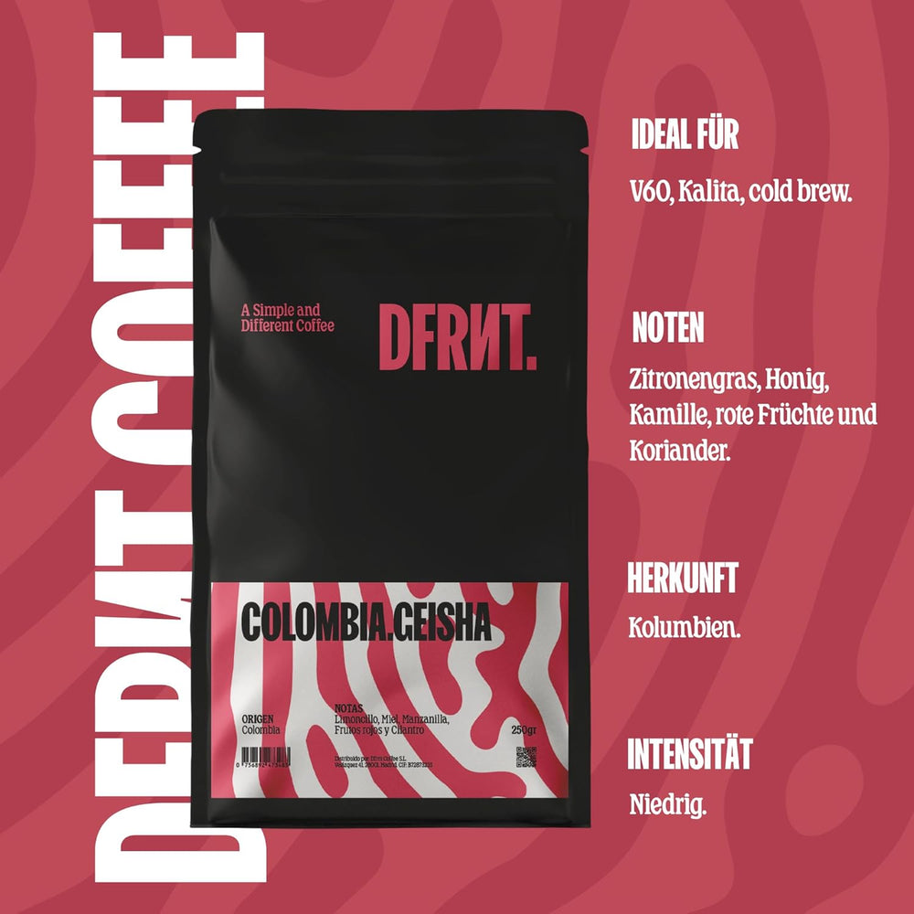 . Colombia Geisha 250 g – Édition limitée – Café spécial en Bohnen – 100 % Arabica de Colombie – Noten von Zitronengras und Honig – Frisch geröstet in Spanien