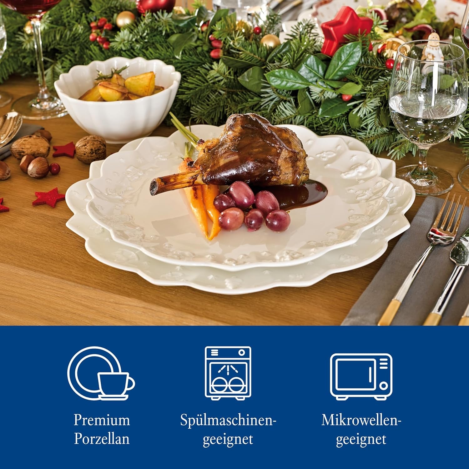 Villeroy & Boch Toy's Delight Royal Classic Service de table 12 pièces, passe au lave-vaisselle et au micro-ondes, blanc, assiettes, service de table pour 4 personnes, vaisselle de Noël, jouets, porcelaine premium