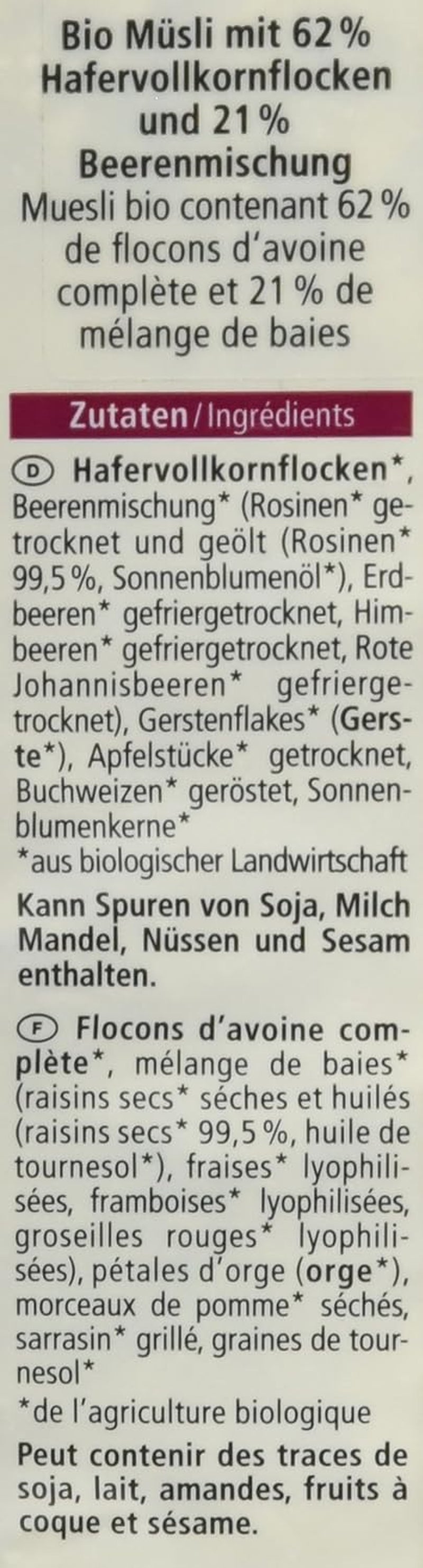 Muesli bio aux fruits des bois, 750g