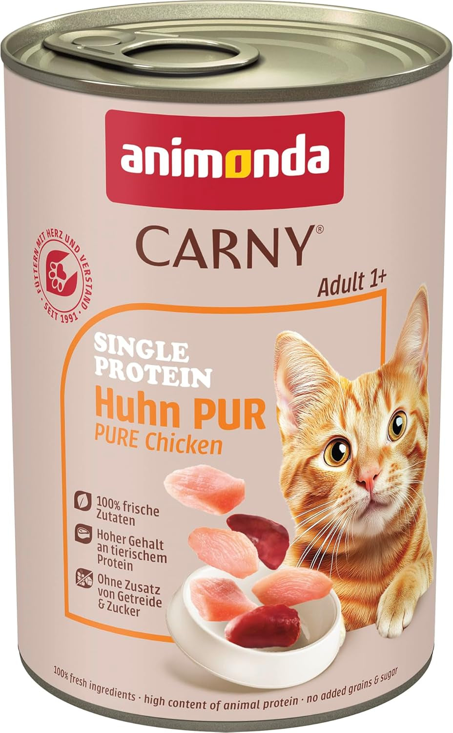 animonda Carny Adult Single Protein Pure Chicken (6 x 400 g), hrană umedă pentru pisici adulte cu o singură sursă de proteine, hrană umedă pentru pisici adulte, fără cereale și fără zahăr