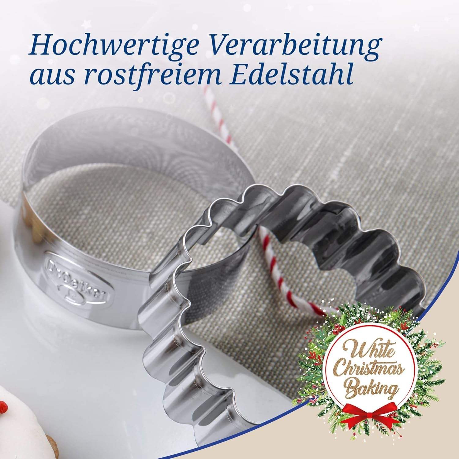 Dr. Oetker Lot de 2 emporte-pièces ronds et ondulés - Emporte-pièces motif Noël blanc - Emporte-pièces en acier inoxydable pour Noël