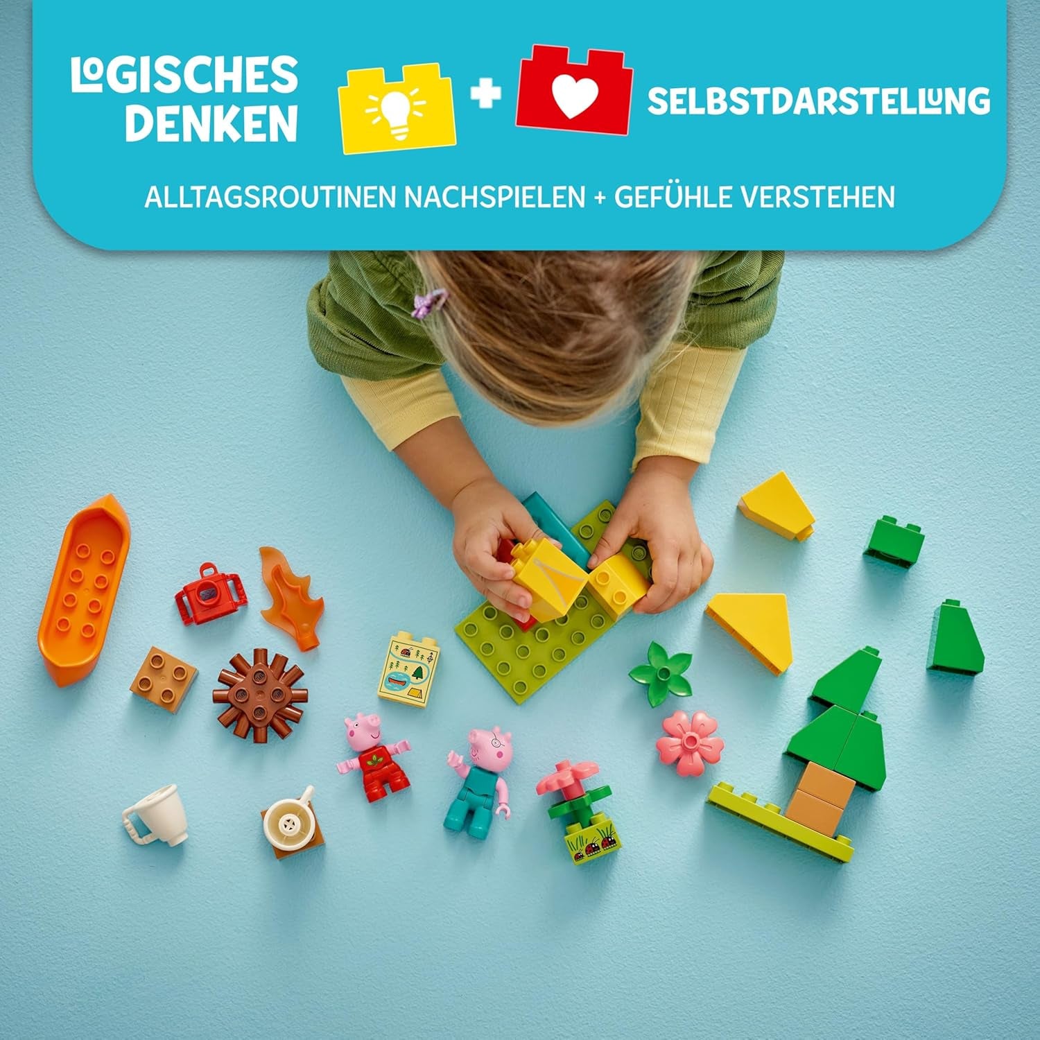 DUPLO Peppa Pig Camping Ausflug mit Papa Wutz – Jeu Montessori pour filles et jeunes à partir de 2 ans – inkl. Tente, canoë, feu de camp et 2 figurines – Fördert Motorik & Farberkennung – Geschenk - 10452
