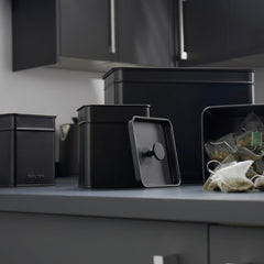 Salter BW12614EU7 Kuro Boîte de Rangement - 4 Récipients de Cuisine Pain/Thé/Café/Sucre Boîtes de Rangement Carrées Facile à Nettoyer Garder Les Aliments Frais Noir Boîtes de Rangement des Aliments Naty Shop