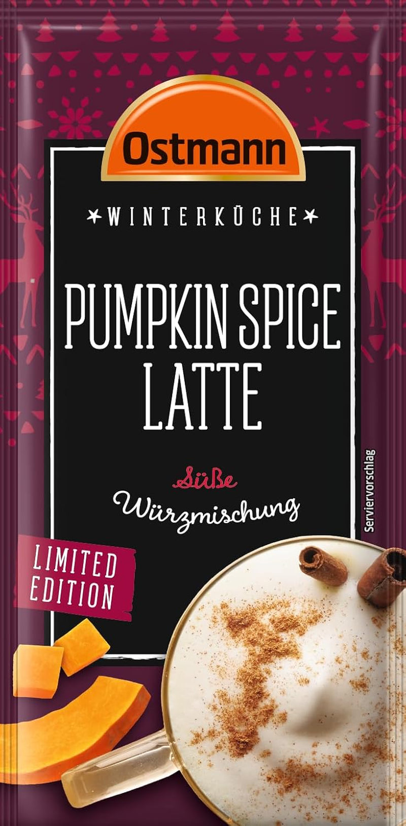 Ostmann Gewürze – Pumpkin Spice Latte Würzmischung, zum Einrühren in Milch mit Kaffee ou Espresso, mit Kürbispulver, 16 g im Beutel (Verpackungsdesign kann abweichen)