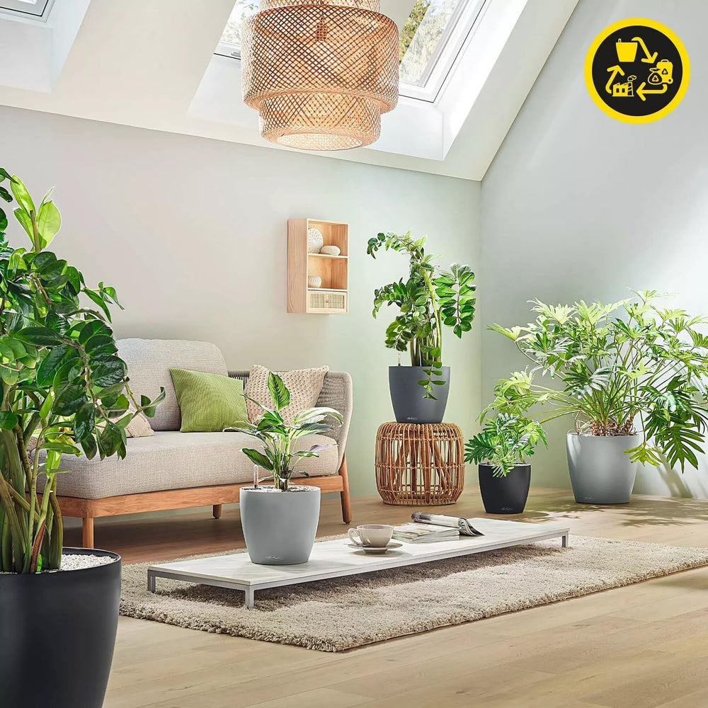 Jardinière LECHUZA Classico Couleur ECO 35 Gris Foncé | Jardinière avec système d'arrosage et indicateur de niveau d'eau | Fabriqué à partir de plastique 100 % recyclé | Finition mate | Ø 34,5 x 32,5 cm | 18935
