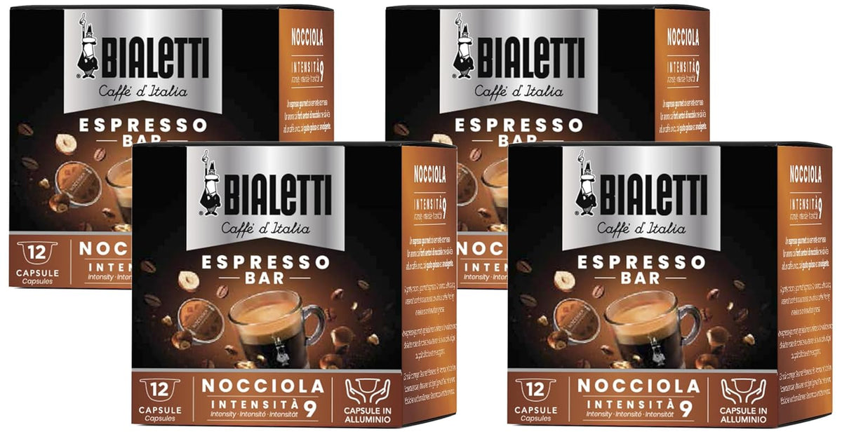 Caffè d'Italia, Schachtel mit 12 Kapseln, Saveur noisette, compatible avec les machines à système fermé, 100 pour cent aluminium (Packung mit 4)