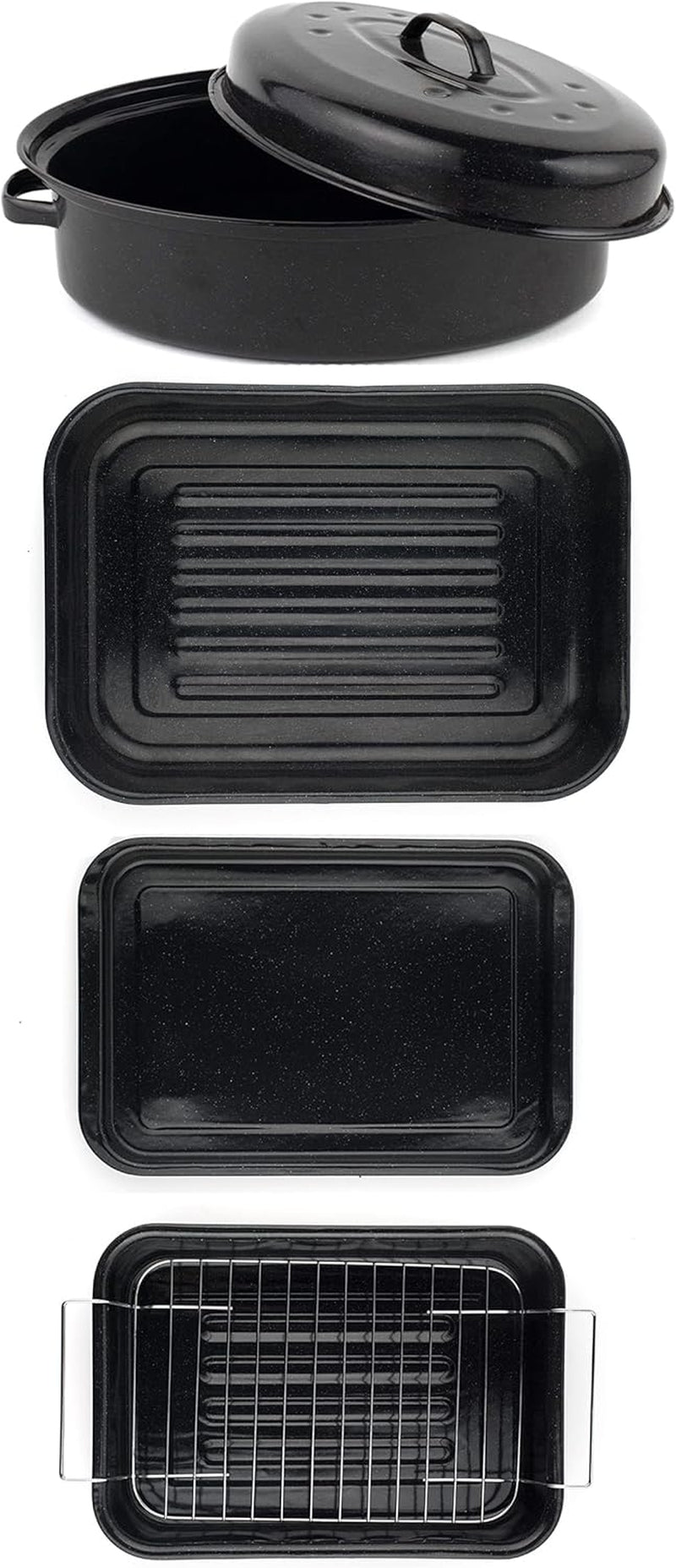 Russell Hobbs CW9161 Romano 34Cm Bräter en émail - Mit Gitter, Rechteckige Auflaufform Mit Rost, Spülmaschinenfest Ofenform, Grill Auflaufform, Bratform Für Backofen Ofenbeständig Bis 230 Degree Moules et plateaux pour la cuisson Naty Shop Einheitsgröße