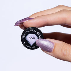 Semilac Vernis à Ongles UV 664 Lilas Brillant 7 ml - Effet Oeil de Chat, Reflets Uniques avec Outil Magnétique - Collection Gloss Gala