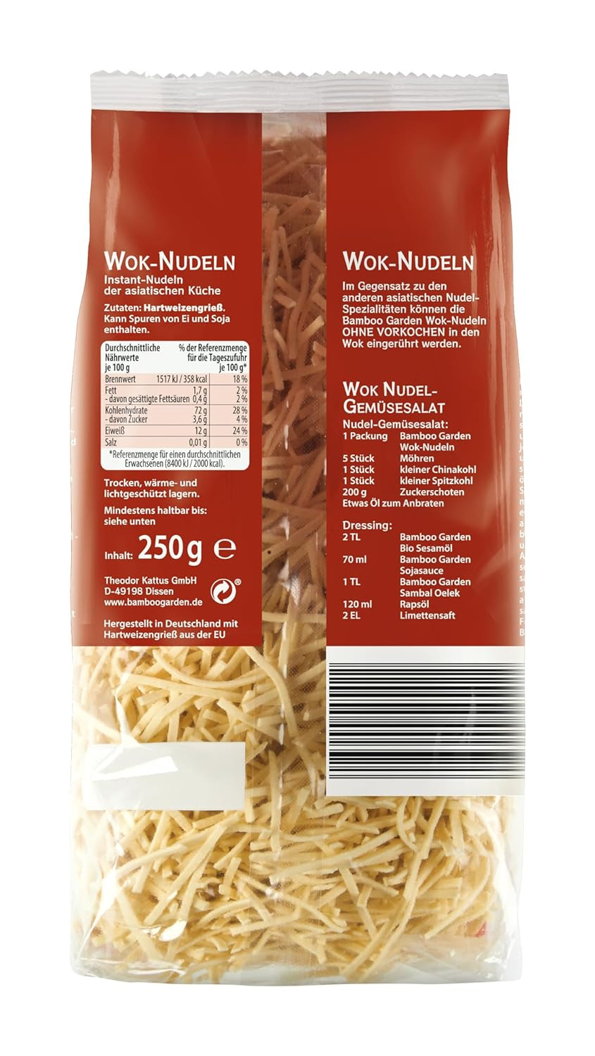 Jardin de Bambou - Nouilles Wok | Nouilles instantanées à l'œuf | Mélanger, aucune pré-cuisson nécessaire | Pour les plats asiatiques au wok | 250 g dans un sachet