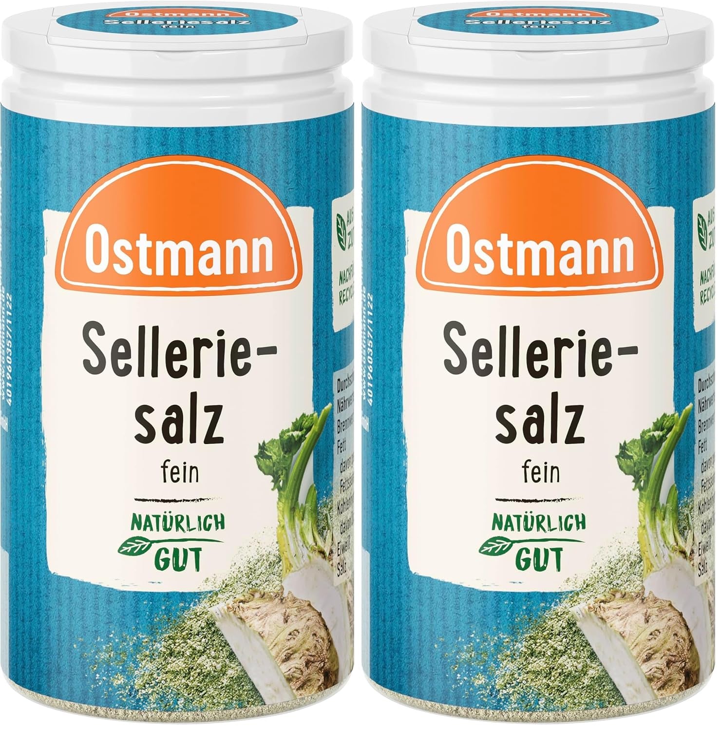 Ostmann Gewürze - Sel de céleri | Zum Verfeinern zährlicher herzhafter Gerichte | Recycler, nachfüllbare Streudose | 50 g dans une passoire