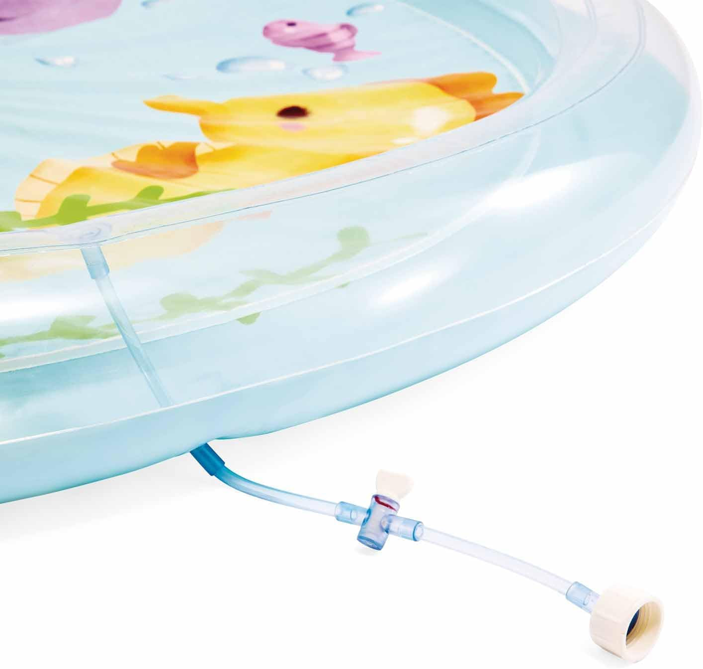Piscine gonflable pour enfants Intex avec jet de paume, Ø 173 x 104 cm, avec pulvérisateur d'eau, raccord de tuyau, capacité 166 L, design tropical, vinyle résistant, pour enfants à partir de 2 ans (56433)