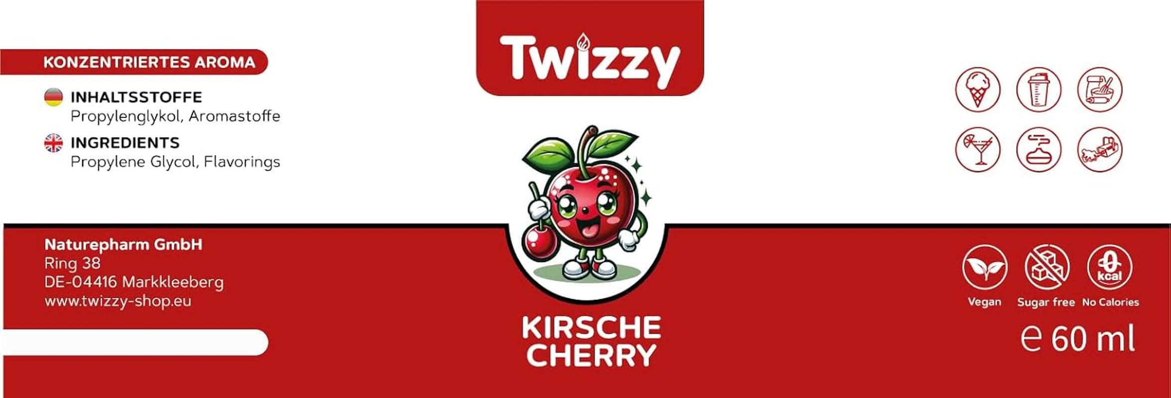 Arôme alimentaire Twizzy Cerise - 60 ml - Saveur intense - Idéal pour la pâtisserie Arômes Naty Shop