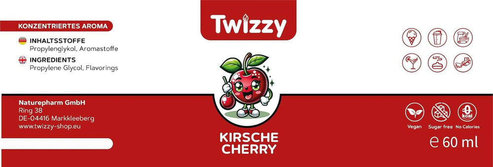 Arôme alimentaire Twizzy Cerise - 60 ml - Saveur intense - Idéal pour la pâtisserie Arômes Naty Shop