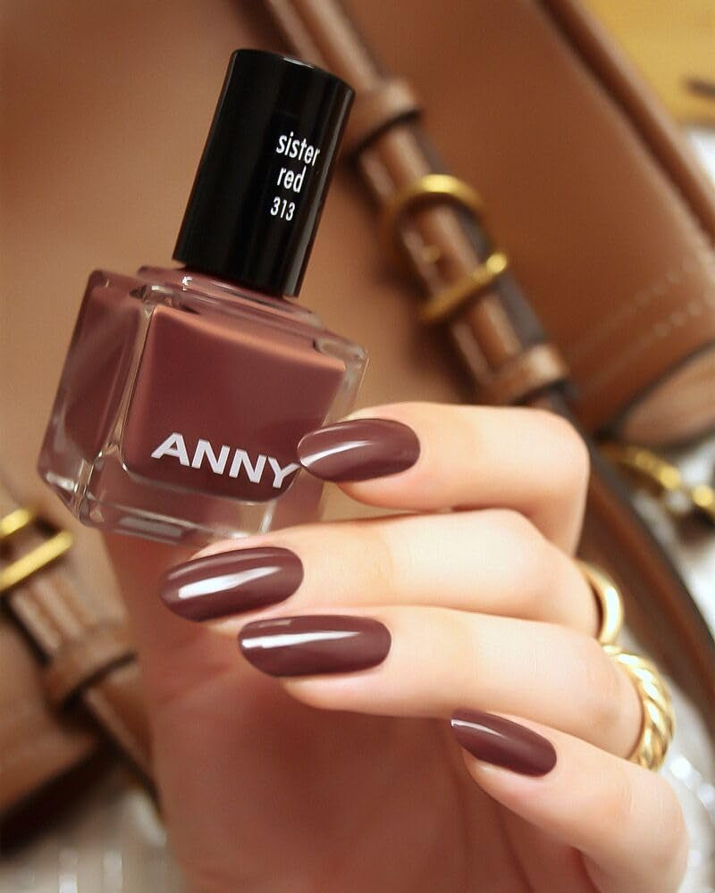 ANNY Vernis à ongles - Vernis à ongles coloré de haute qualité, longue durée, résistant aux éclats et à séchage rapide, couleur : rouge sœur - marron moka élégant - 15 ml