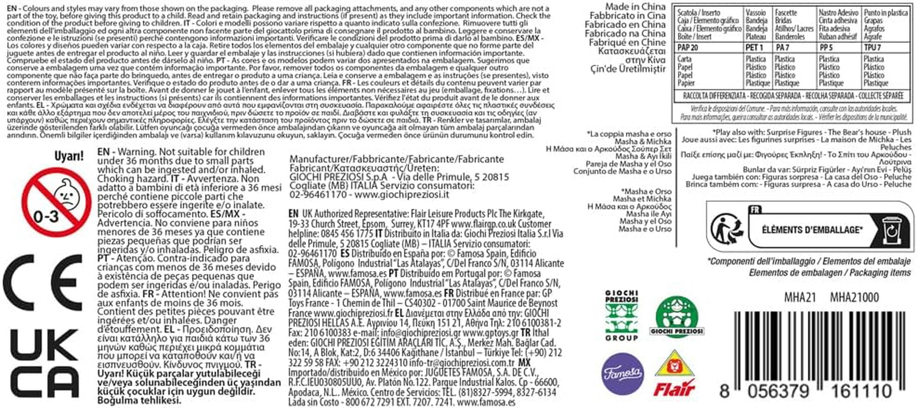 Masha et Michka Poupée Masha 12 cm et peluche Bärka 20 cm pour enfants de 3 ans et plus MHA21