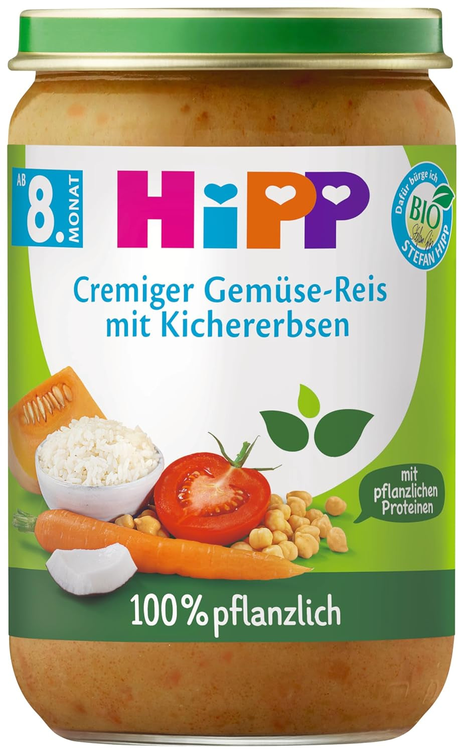Menus Hipp 100% végétaux A partir de 8 / 10 mois Mère et Enfant Naty Shop 220 grammes Riz potiron tomate pois chiches carotte coco