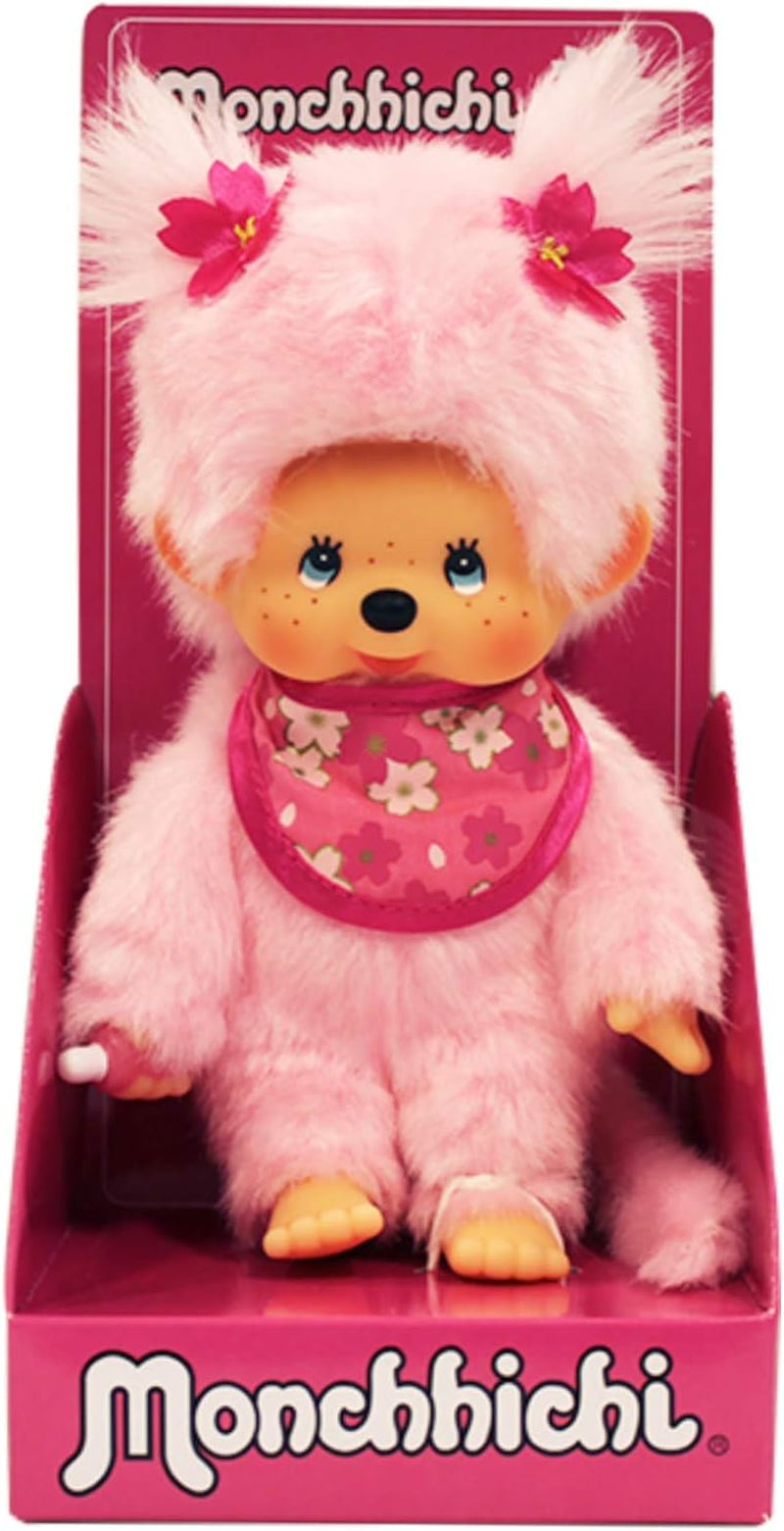 Bandai – Monchhichi Pinky Sakura Rose – Ikonisches Affenkuscheltier der 80er Jahre – Superweiches Kuscheltier 20 cm für Kinder – Spielzeug für Kinder ab 2 Jahren – 24289