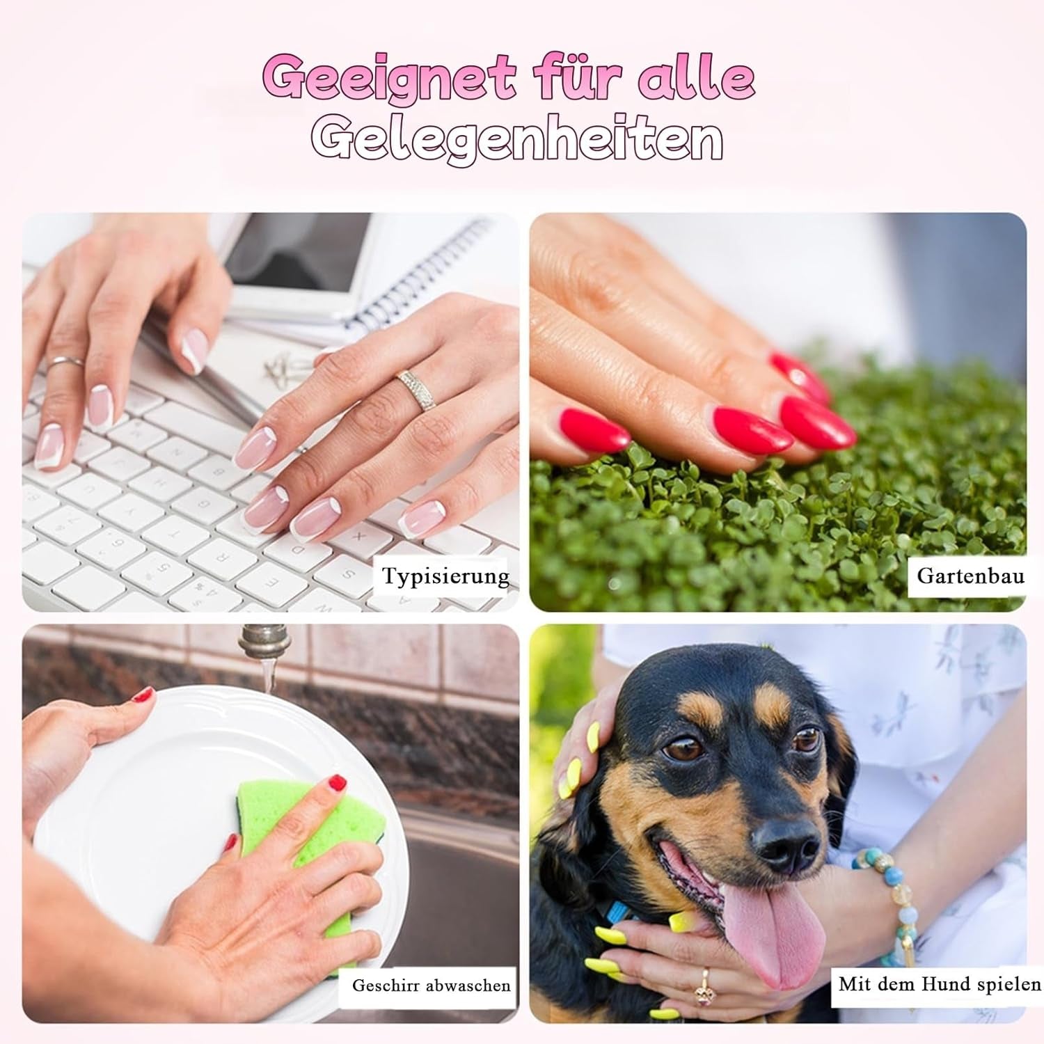 30pcs Faux Ongles Français - Colle sur Ongles Artificiels - Ongles en Gel Doux pour Femme - Ongles Adhésifs Acryliques Manucure Carrée (Rose Français)