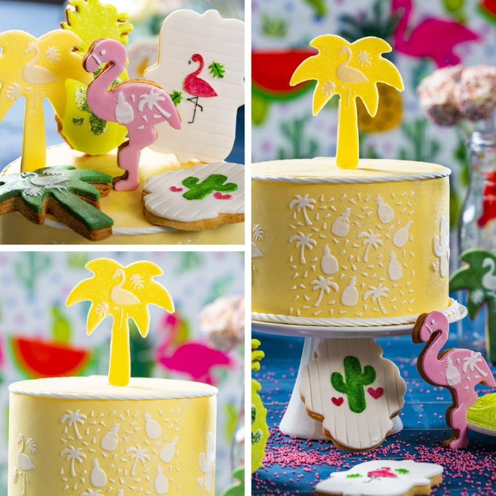 0255071 MOULE PLASTIQUE FLAMANT ET PALMIER LOT DE 2 10/9,5XH2CM, Vert/Rose