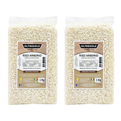 Riz Arborio italien artisanal, riz à gros grains et féculent, idéal pour les soupes, risottos et salades de riz, emballé sous vide en 2 sacs de 1 kg