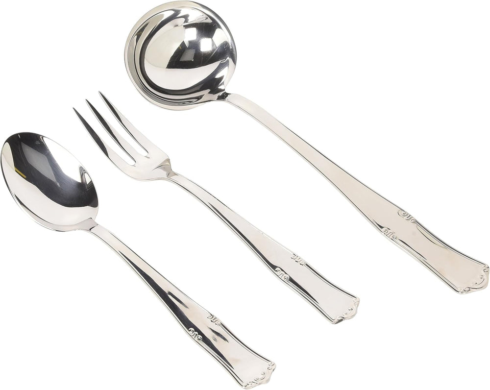Ensemble de couverts Bavaria Moka en acier inoxydable, couleur argent, passe au lave-vaisselle, cuisine Naty Shop, ensemble de service 3 pièces