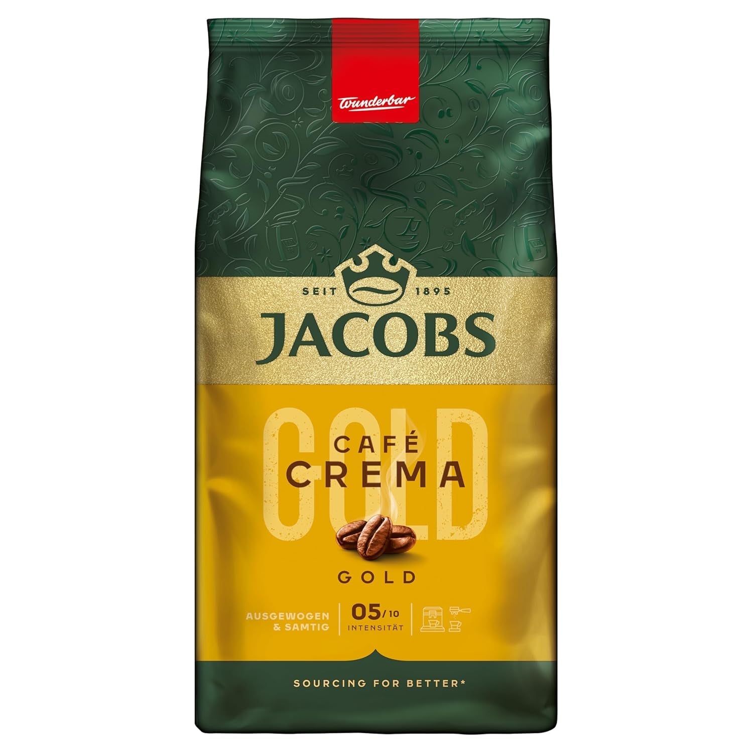 Jacobs Café Crema Gold Kaffeebohnen 1Kg – Vollmundig, Aromatisch, Fruchtige Note, Arabica & Robusta Bohnen, Intensität 5/10, Ideal Für Café Crema Naty Shop Crema Gold 1 Kg