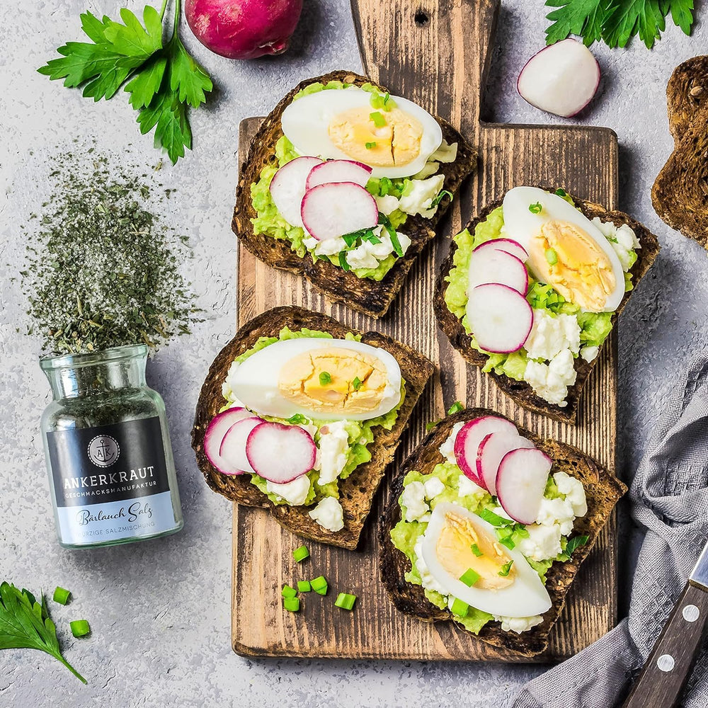 Ankerkraut Bärlauch Salz, Lecker Fleisch und Salat Verfeinern, Knoblauch-like Gesmack Aroma, Kräuter mit Gewürz zum Kochen, 110 g dans Corkenglas