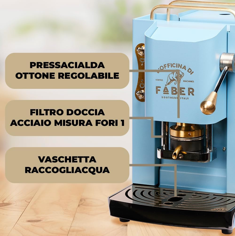 Machine à expresso Faber Pro Deluxe en laiton avec capsules en papier Ese 44 mm