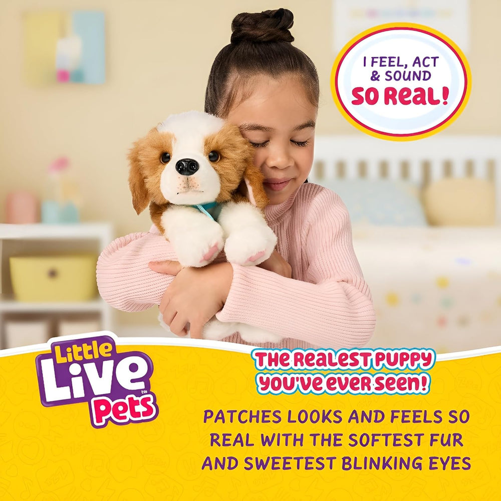 Little Live Pets Mon vraiment vrai chiot – Patchs ; Chiot interactif ; plus de 60 sons/réactions ; aspect réaliste ; 1 sur 72 variantes ; ensemble de jeu avec sac de transport ; piles incluses ; 5 ans et plus